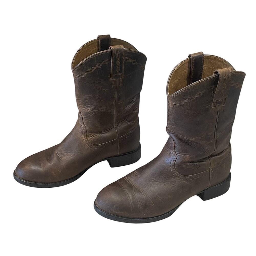 Ariat Heritage Roper Western Boots Men’s Size 8.5EE Brown Leather Pull On EUC!